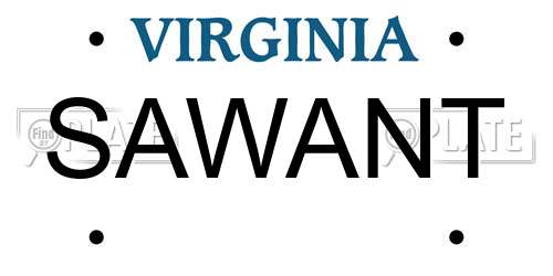 SAWANT Virginia License Plate