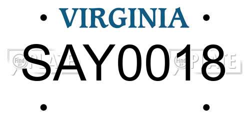 SAY0018 Virginia License Plate