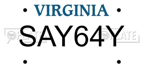 SAY64Y Virginia License Plate
