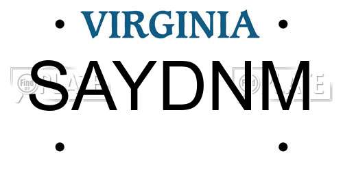 SAYDNM Virginia License Plate