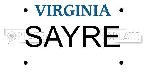 SAYRE Virginia License Plate