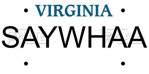 SAYWHAA Virginia License Plate