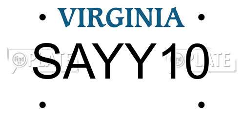 SAYY10 Virginia License Plate