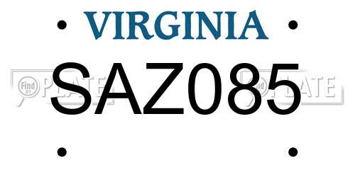 SAZ085 Virginia License Plate