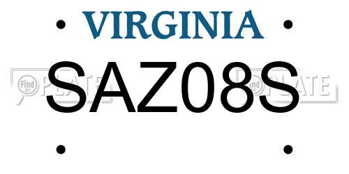 SAZ08S Virginia License Plate