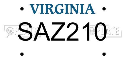 SAZ210 Virginia License Plate