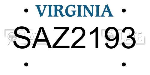 SAZ2193 Virginia License Plate