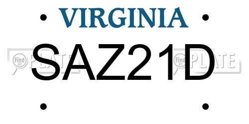 SAZ21D Virginia License Plate
