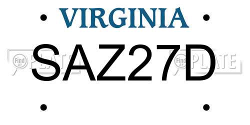 SAZ27D Virginia License Plate