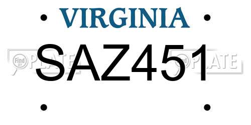 SAZ451 Virginia License Plate