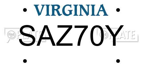 SAZ70Y Virginia License Plate