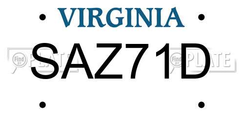 SAZ71D Virginia License Plate