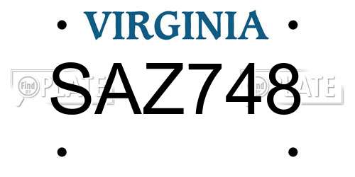 SAZ748 Virginia License Plate