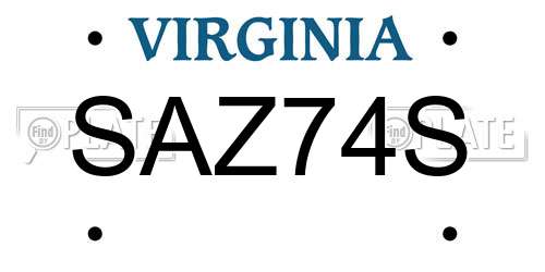 SAZ74S Virginia License Plate