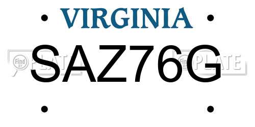 SAZ76G Virginia License Plate