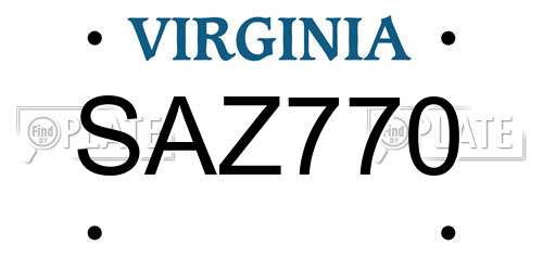 SAZ770 Virginia License Plate