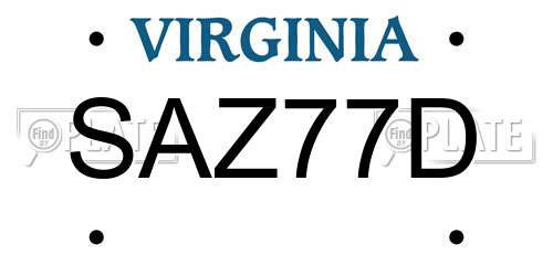 SAZ77D Virginia License Plate