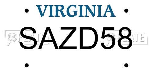 SAZD58 Virginia License Plate