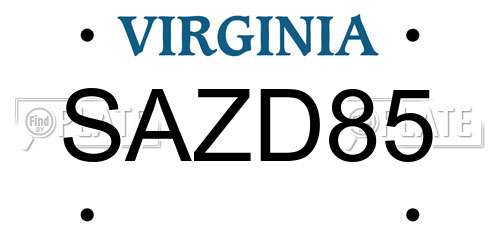 SAZD85 Virginia License Plate