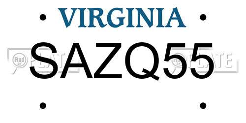 SAZQ55 Virginia License Plate
