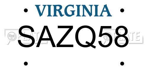 SAZQ58 Virginia License Plate
