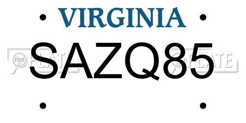 SAZQ85 Virginia License Plate