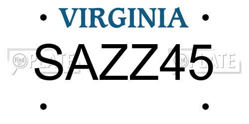 SAZZ45 Virginia License Plate