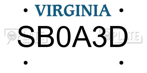 SB0A3D Virginia License Plate