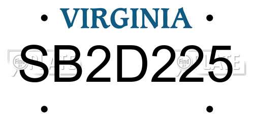 SB2D225 Virginia License Plate