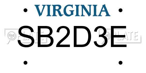 SB2D3E Virginia License Plate