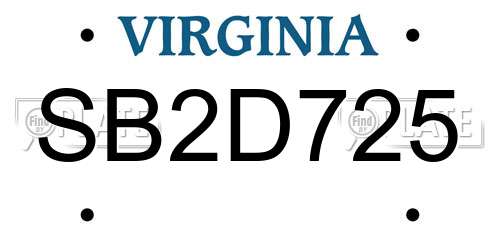 SB2D725 Virginia License Plate