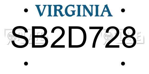 SB2D728 Virginia License Plate