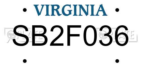 SB2F036 Virginia License Plate