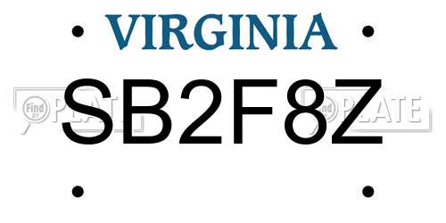 SB2F8Z Virginia License Plate