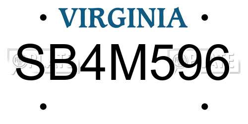 SB4M596 Virginia License Plate
