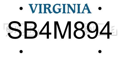 SB4M894 Virginia License Plate
