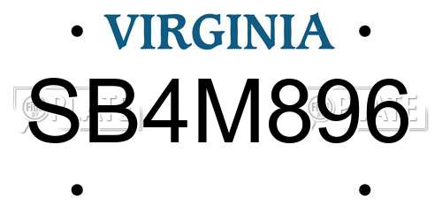 SB4M896 Virginia License Plate