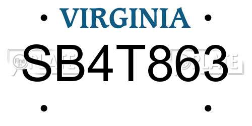 SB4T863 Virginia License Plate