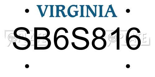 SB6S816 Virginia License Plate