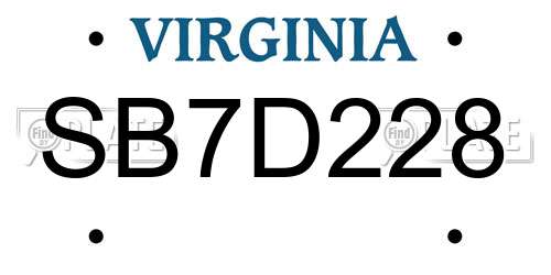 SB7D228 Virginia License Plate