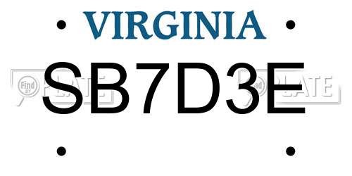 SB7D3E Virginia License Plate