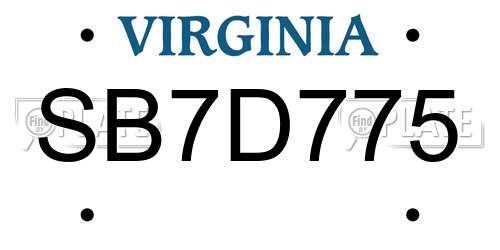 SB7D775 Virginia License Plate