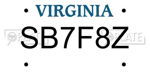 SB7F8Z Virginia License Plate