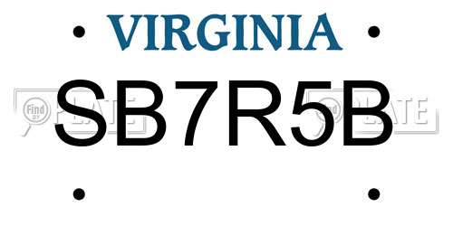 SB7R5B Virginia License Plate