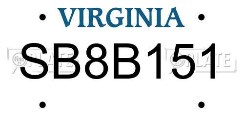SB8B151 Virginia License Plate