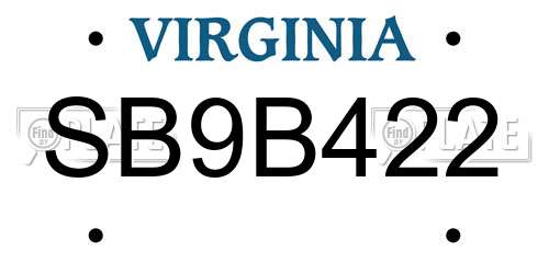 SB9B422 Virginia License Plate