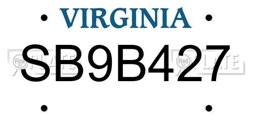 SB9B427 Virginia License Plate