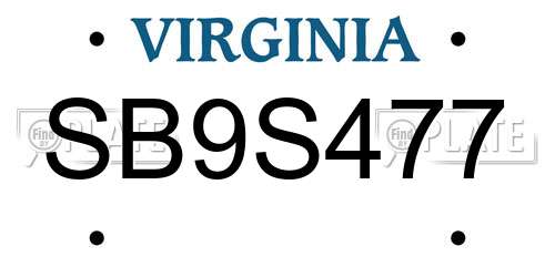 SB9S477 Virginia License Plate