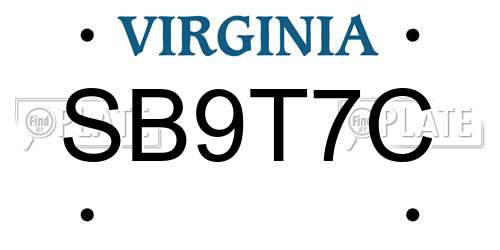 SB9T7C Virginia License Plate