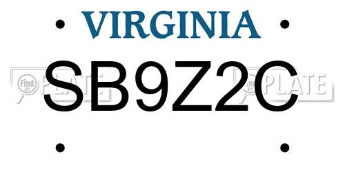 SB9Z2C Virginia License Plate